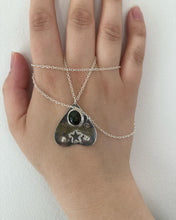 Load image into Gallery viewer, This is a one off hand made piece featuring a black, ethically sourced Ethiopian opal as the Planchette 'eye'. Photos do not do this opal justice, it has beautiful flashes of green, blue, red, yellow, and it has a honeycomb like pattern.