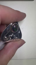 Load and play video in Gallery viewer, This is a one off hand made piece featuring a black, ethically sourced Ethiopian opal as the Planchette 'eye'. Photos do not do this opal justice, it has beautiful flashes of green, blue, red, yellow, and it has a honeycomb like pattern.