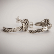Load image into Gallery viewer, silver medusa hoop earrings