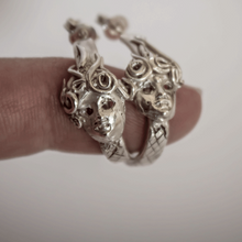 Load image into Gallery viewer, silver medusa hoop earrings
