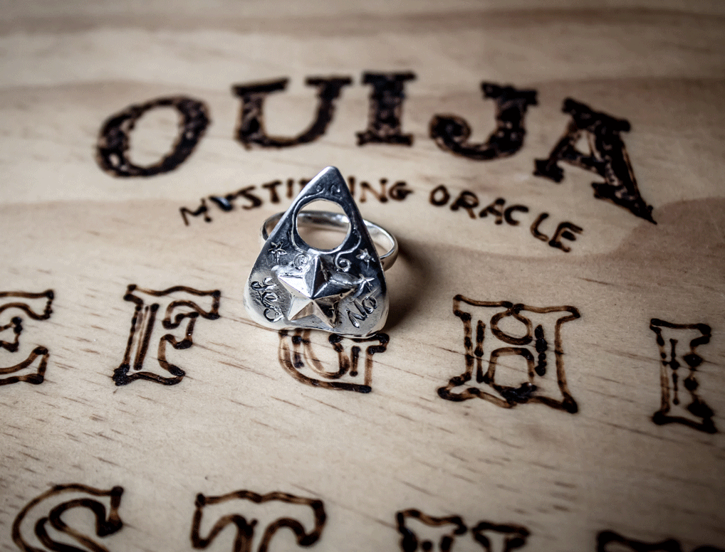 silver hand made quija planchet ring