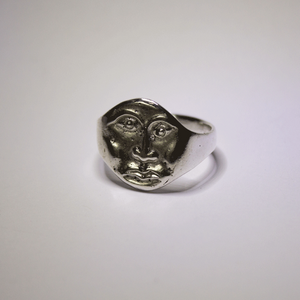 silver hand made moon signet ring