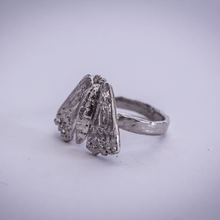 Load image into Gallery viewer, hand made silver engraved moth ring
