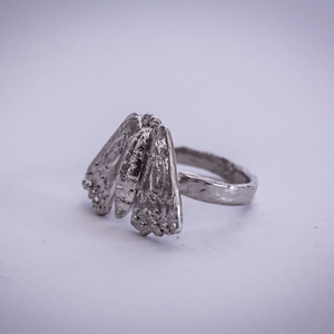 hand made silver engraved moth ring