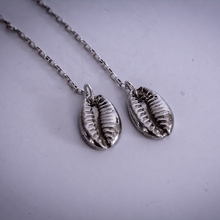 Load image into Gallery viewer, silver cowry shell dangle earrings
