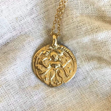 Load image into Gallery viewer, hand made gold plated aztec coin style necklace
