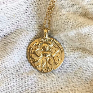 hand made gold plated aztec coin style necklace